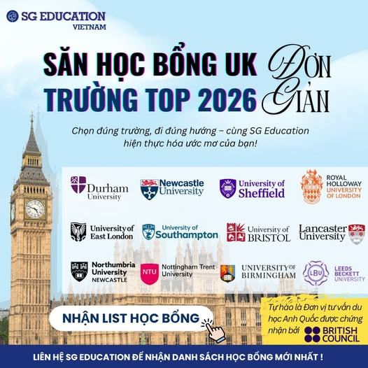 TOP Học bổng "khủng" du học UK Tháng 1/2026 từ SG Education