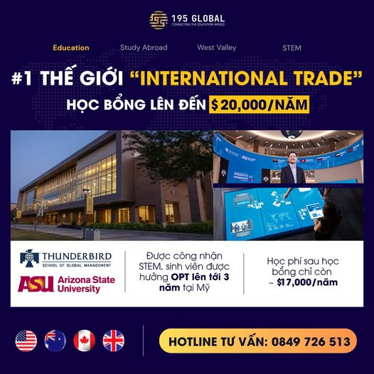 Du Học Úc Ngành International Trade tại trường #1 thế giới (ASU): Học bổng $20,000, chi phí chỉ từ $17,000/năm!