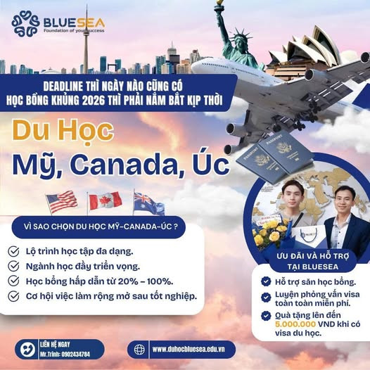 Học bổng du học Mỹ, Canada, Úc 2026