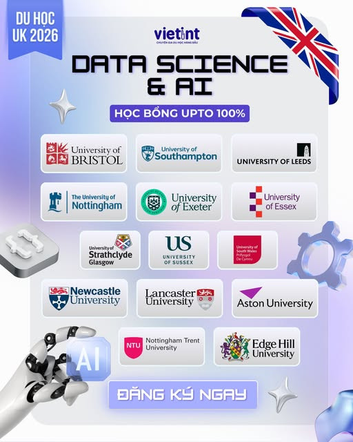 Du học UK 2026: Ngành Data Science & AI – Cơ hội học bổng 50–100%